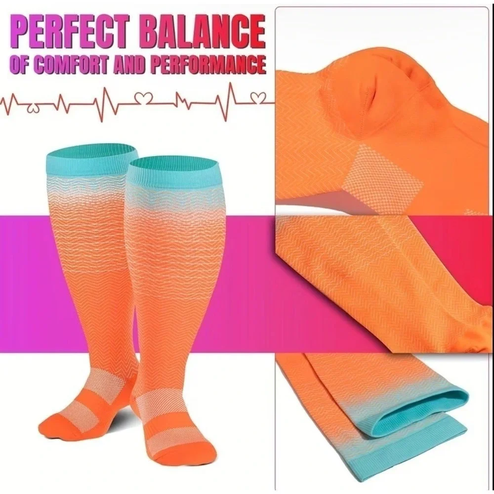 Unisex 20-30 mmHg Compression Socks 2XL Colorful Neon Gradient Medical 2‎ Pack